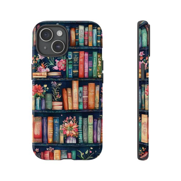 Vintage Floral Bookshelf iPhone Case – Bookish Cottagecore Design for iPhone 13 14 15 16 Pro Max - Image 4