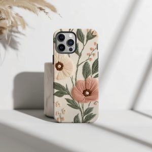 Faux Embroidered Floral iPhone Case – Spring Knitted Texture Design for iPhone 13 14 15 16 Pro Max