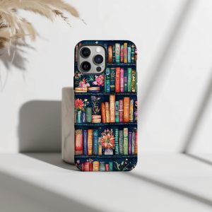 Vintage Floral Bookshelf iPhone Case – Bookish Cottagecore Design for iPhone 13 14 15 16 Pro Max